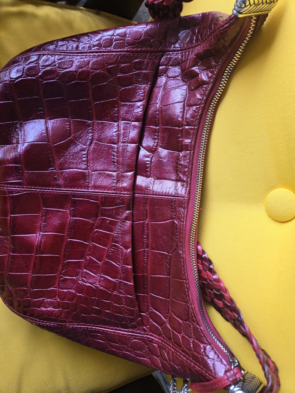 Brighton Croc-Embossed Shoulder Bag in Deep Wine - Picture 8 of 12